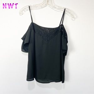 NWT-Express Black Lace off shoulder spaghetti flowey tank top XS